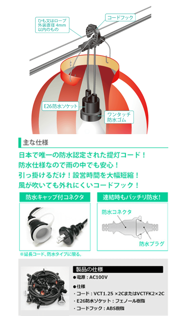 正規品送料無料 SEVEN GRASS長谷川製作所 CCA32M-L30-P1提灯コードライトタイプ 30灯 1m間隔 ブラック 